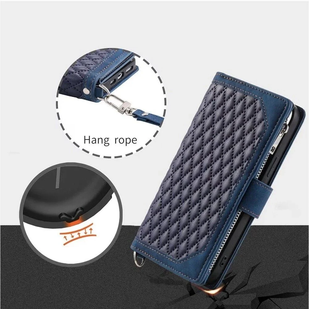 Wallet Phone Case for Google Pixel 7A Blue Flip Cover Stand Card Holder Wristlet